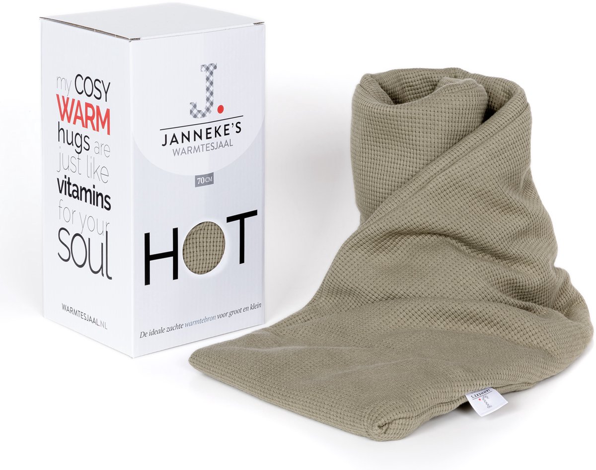 Janneke's Warmtesjaal® - Warmtekussen voor Nek & Rug – Zonder Opladen of Snoer – Magnetron – Lijnzaad – Gemaakt in NL - kleur olijfgroen