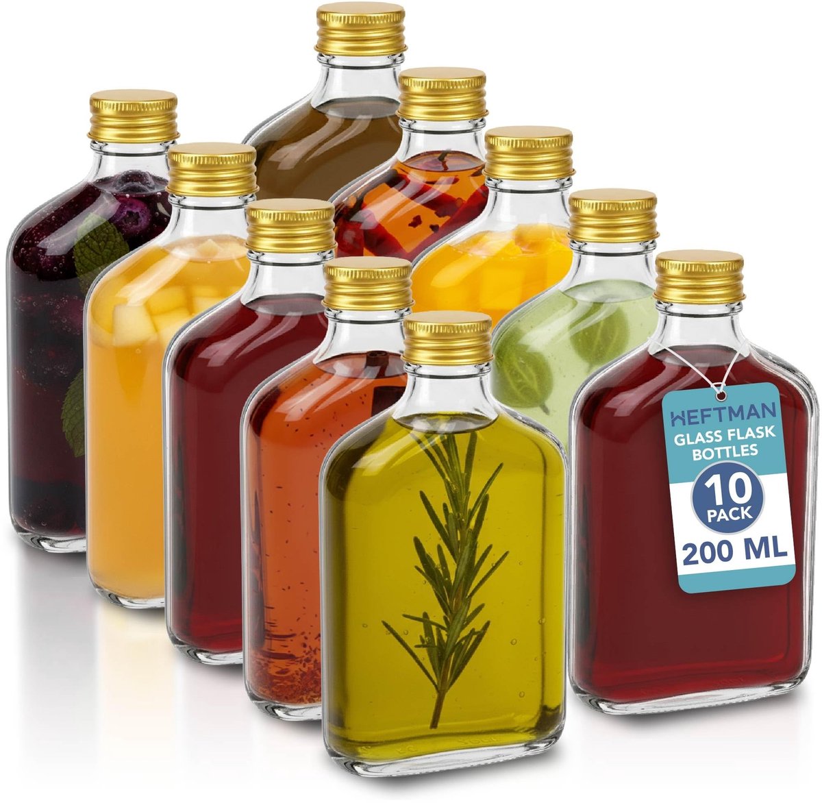 Solidchoice - Set van 10 Kleine Glazen Flessen met Deksels voor Diverse Dranken