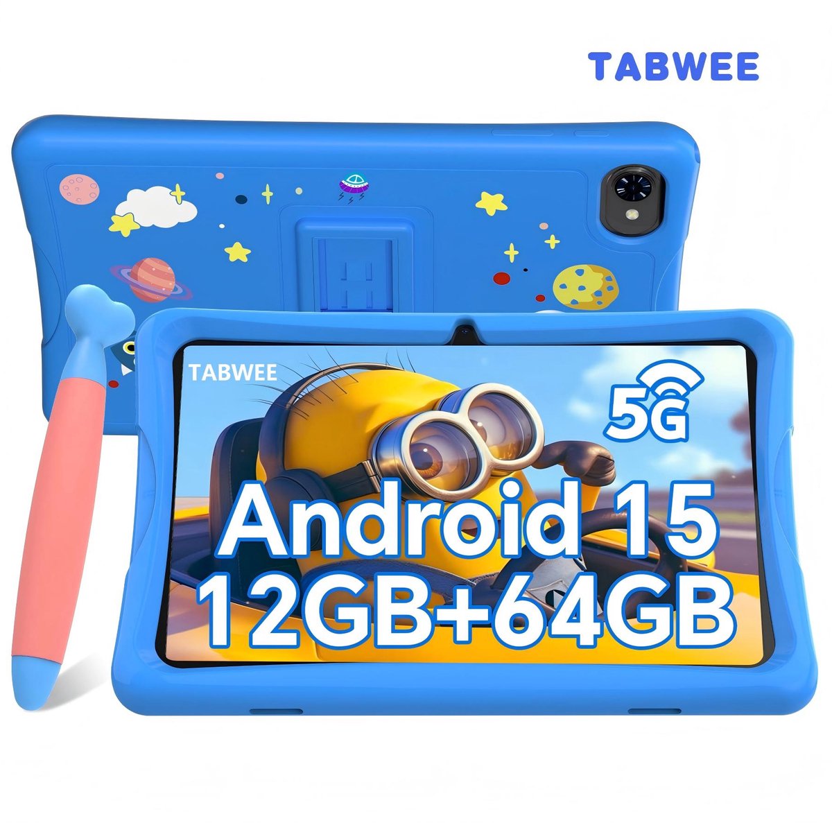 TABWEE K10 Tablet - 10.1 Inch FHD - 12GB RAM - 64GB ROM - SD 2TB - 5000 mAh - Android 15 - WiFi 6 - uitstekend cadeau voor kinderen - Blauw