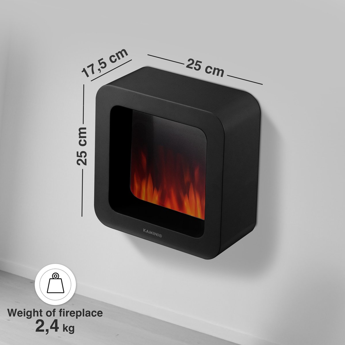 KAMINIO® Mia L elektrische haard [elektrische tafelhaard zwart] - Vrijstaande elektrische haard met 3D-vuureffect