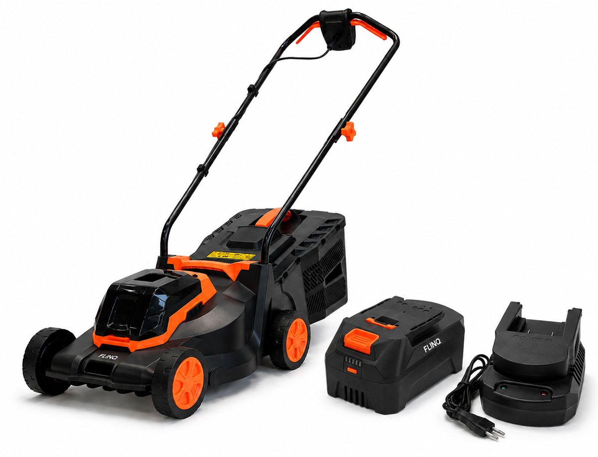 FlinQ Accu Grasmaaier - Incl Accu & Oplaadstation - 32cm maaibreedte - 3 instelbare maaihoogtes - Gazonoppervlakte: tot 130 m² - 25L grasopvangbak - 3800 toeren per minuut