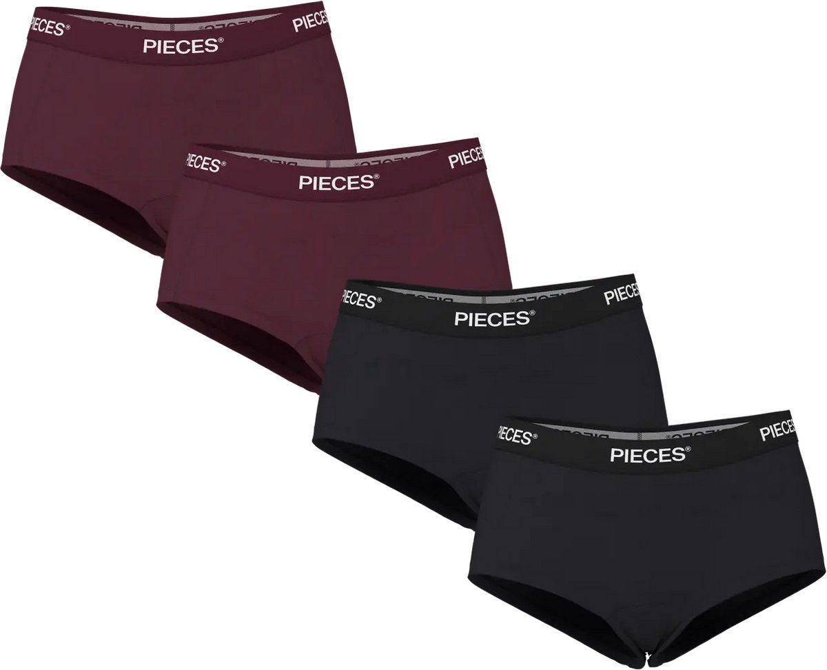 Pieces 4-Pack Dames shorts - Solid - Katoenen dames onderbroek - Multipack - Voordeelverpakking - Raspberry / XL