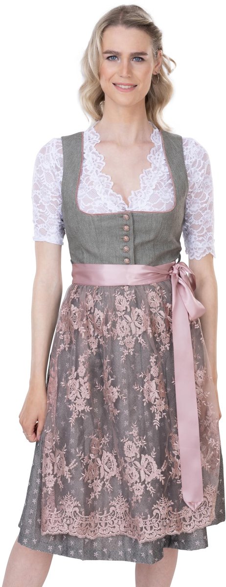 Solidchoice - Elegante Jacquard Dirndl met Knoopsluiting en Kanten Schort