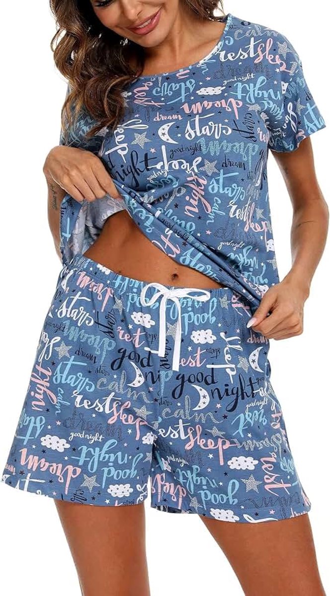 Dames Korte Pyjama Set Katoen Korte Mouw Top en Shorts Tweedelige Nachtkleding Zomer Vrijetijdspak Loungewear