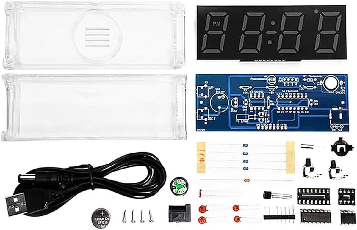 4 witte cijfers DIY LED Digitale Wekker Kits, LED elektronische klok met tijd/temperatuur/datum weergave, lichtregeling, digitale klok voor beginners en elektronica professionals
