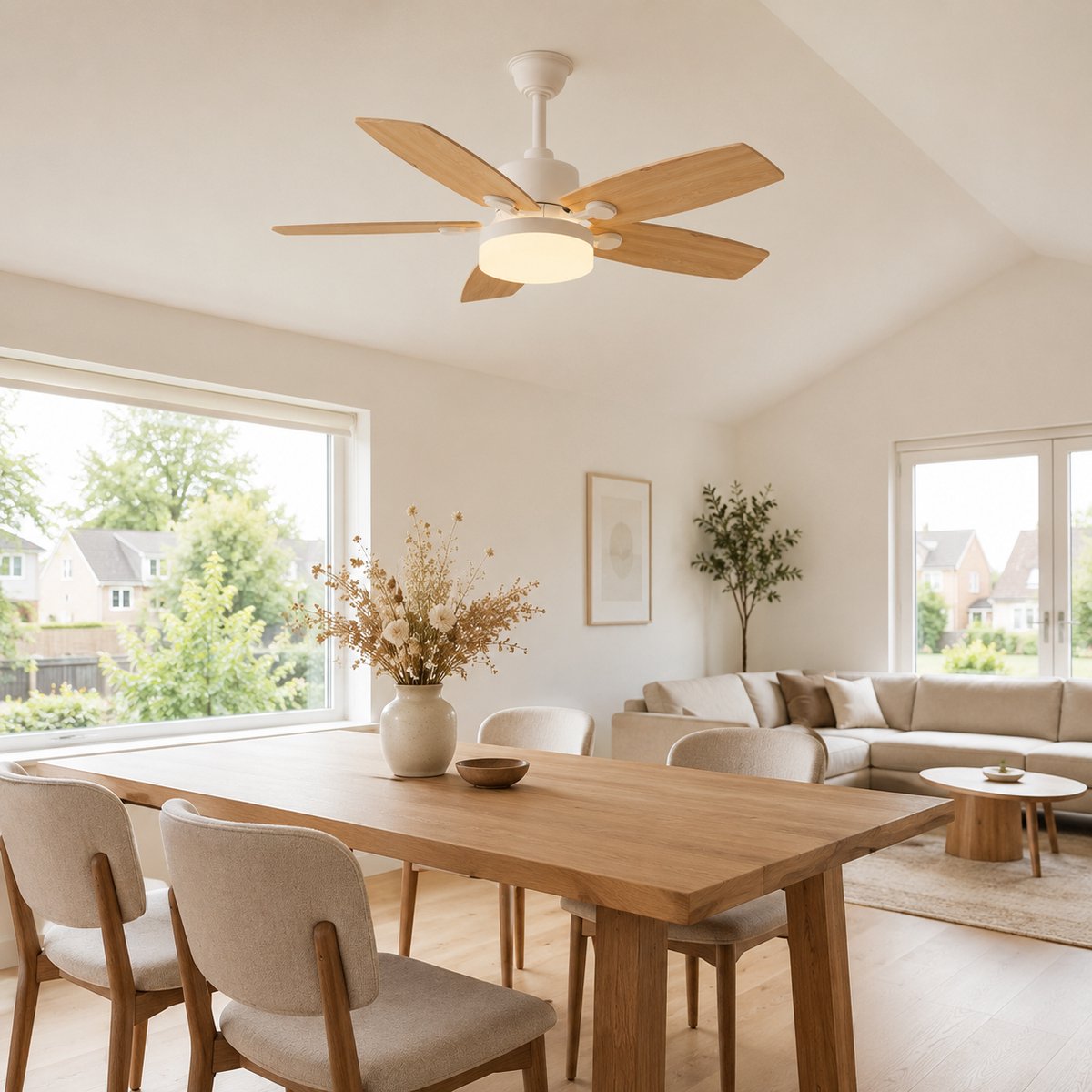 Plafondventilator met Licht 106 cm Houtlook, Stil DC Motor, LED Dimbaar & Afstandsbediening