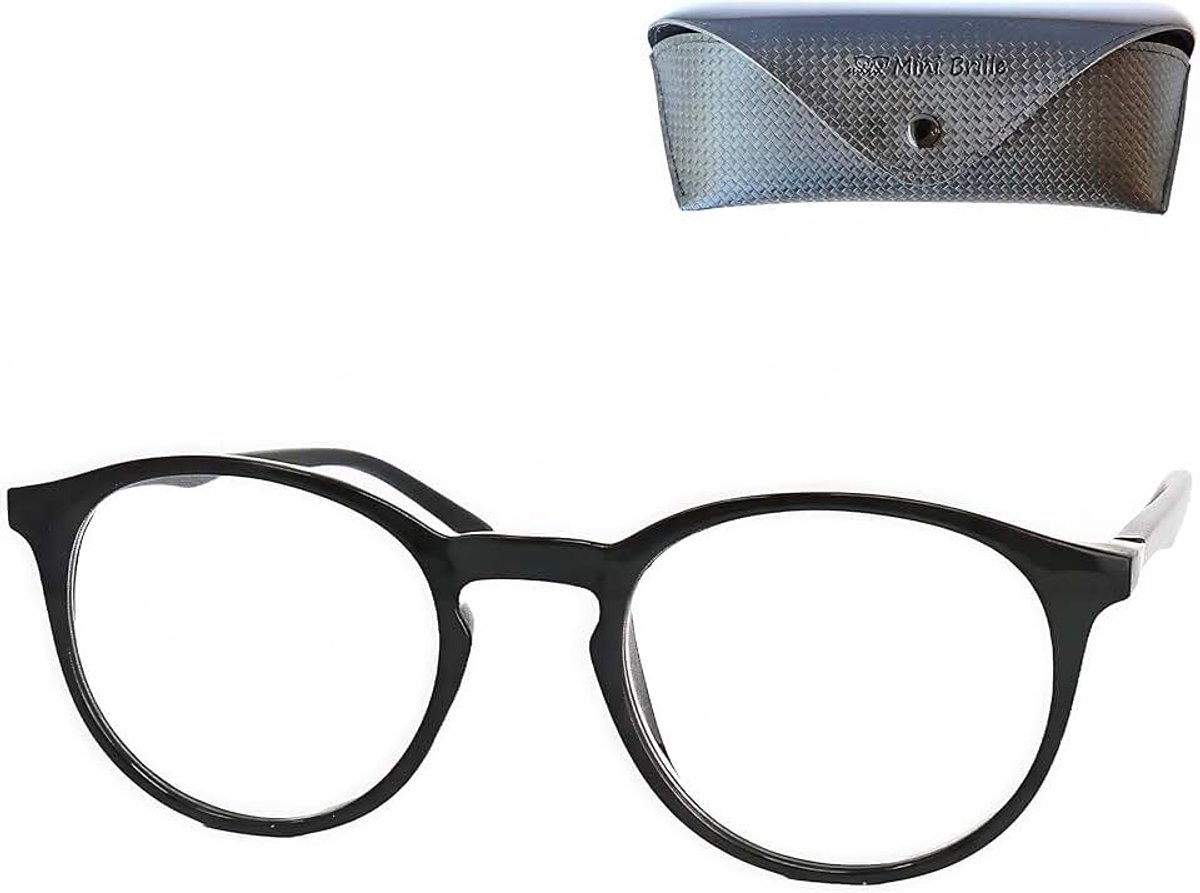 Nerd anti-blauwlichtbril, leesbril met grote ronde transparante glazen incl. etui, kunststof montuur, blauwlichtfilter, dames en heren