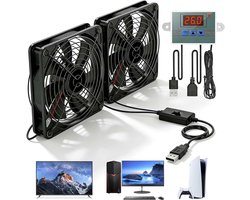 120 mm met digitale temperatuurregelaar, USB-ventilator voor pc, behuizingsventilator, dubbele ventilator met 3 instelbare snelheden, voor PS5/laptop/tv-box/AV