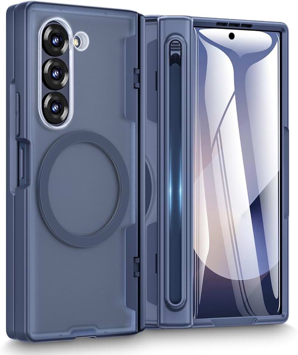 Beschermhoes voor Samsung Z Fold 6, transparant, schokbestendig met geïntegreerde S-Pen-sleuf (No S Pen), magnetisch opladen en versterkte scharnierbescherming, [Schermbescherming
