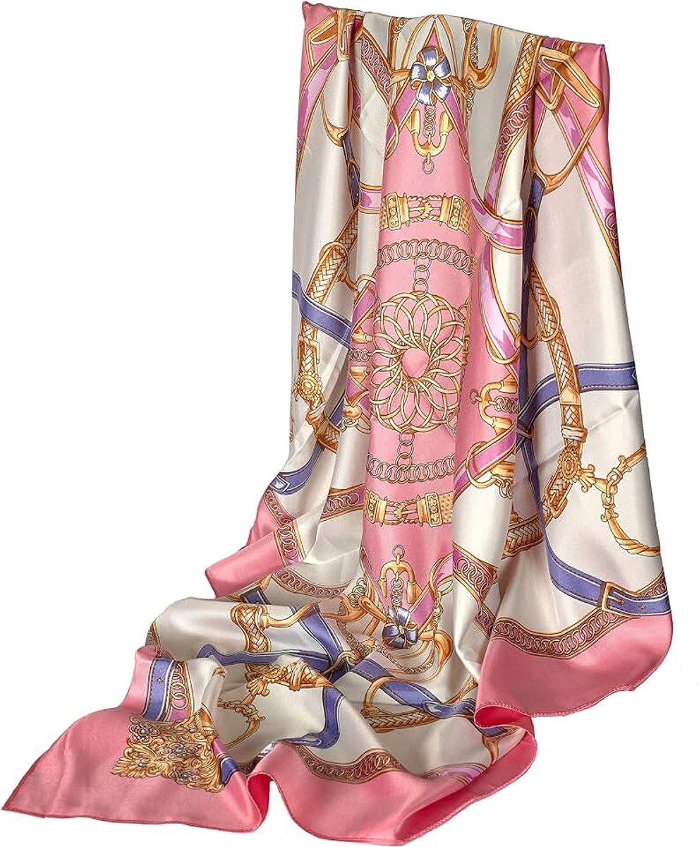 Sjaal voor dames, elegante 90 x 90 cm zijden doek voor het haar, halsdoek voor dames, elegante satijnen doek, halsdoek, bandana, hoofddoek,