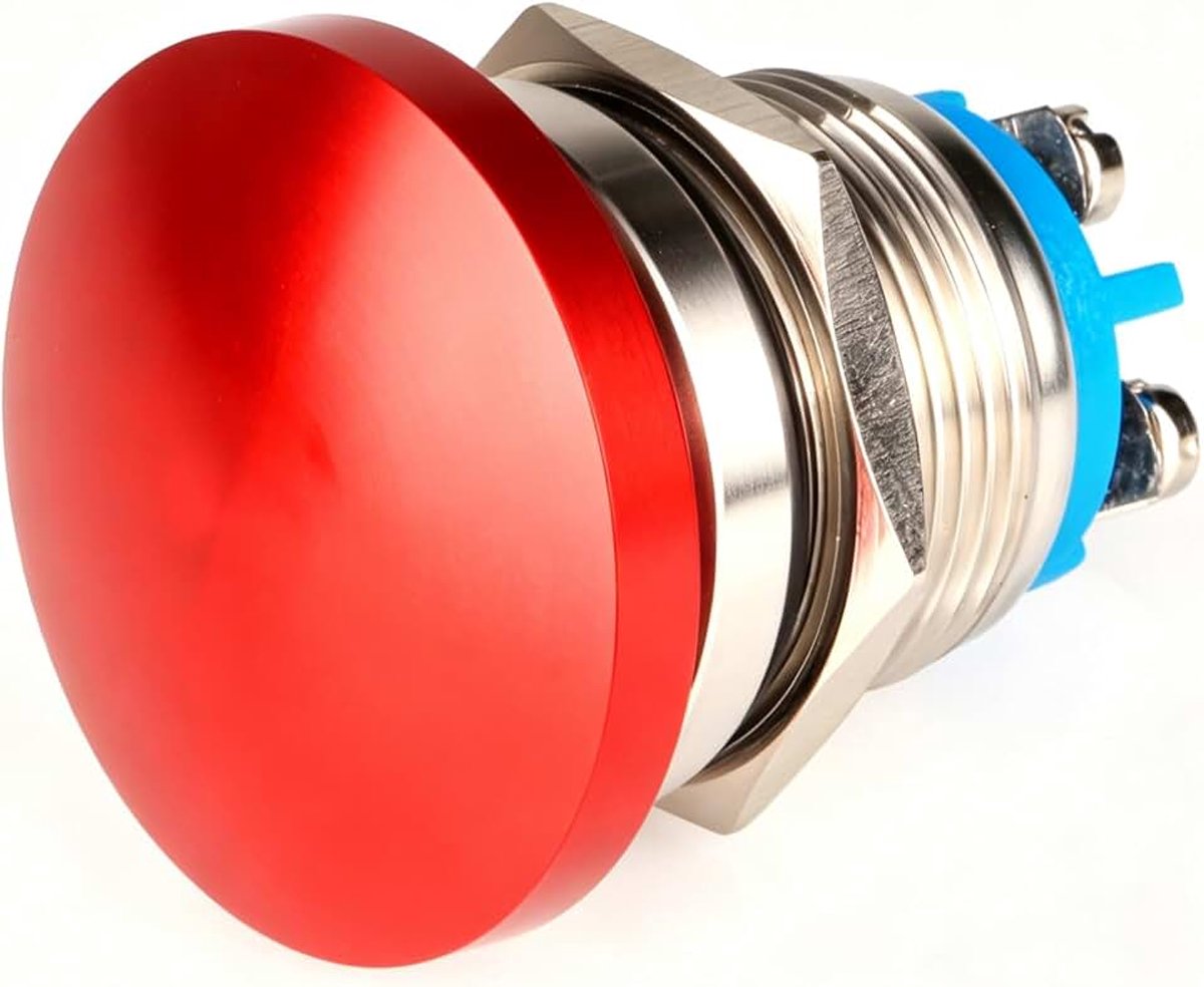 19mm 3V/6V/12V/24V/48V/110V/220V Momentary Drukknop Metalen Paddestoelkop Ronde Startknop 1No Aan Uit Zelfreset Koepelvormige Schroefterminal (Rood)