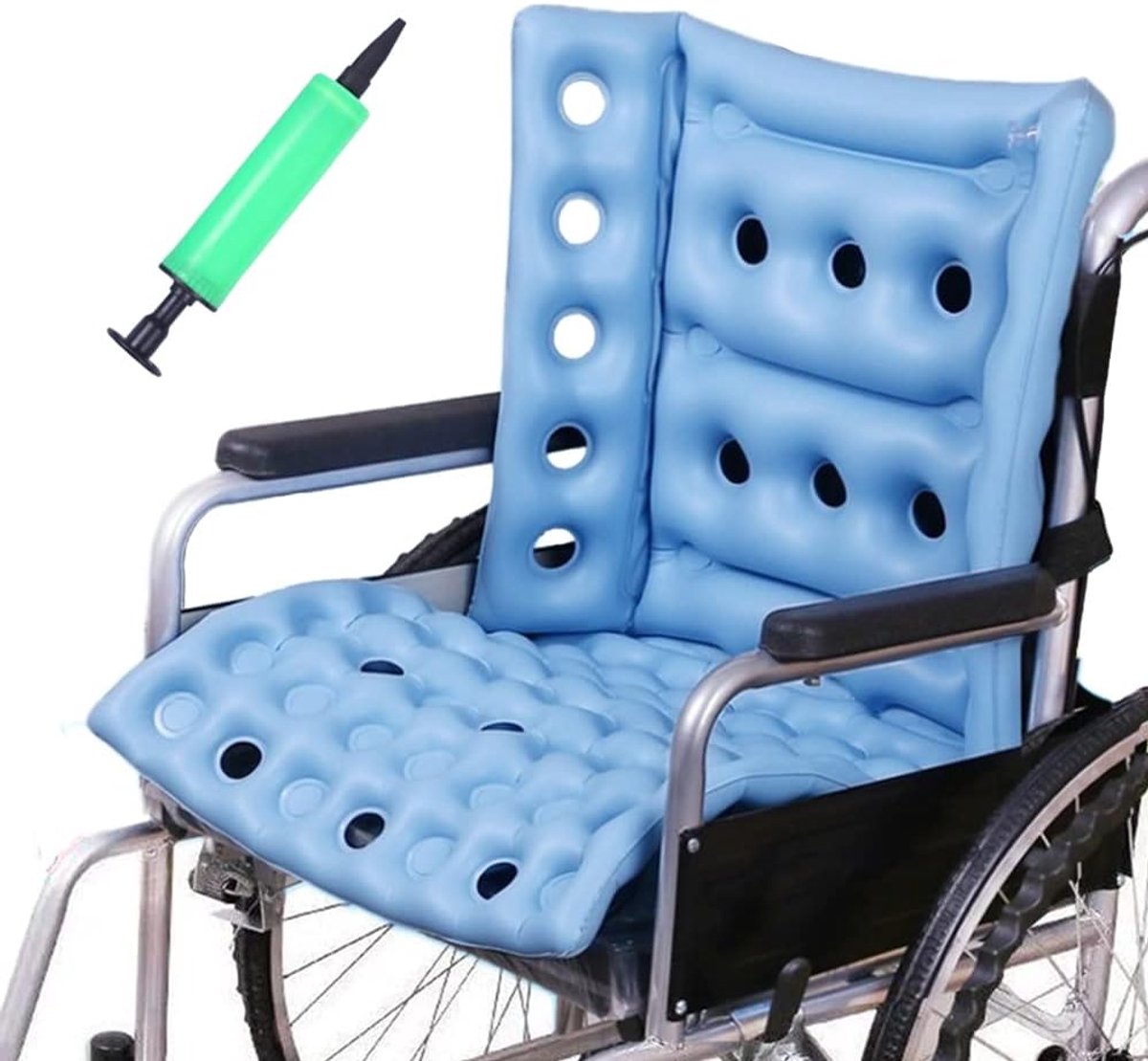 1 Rolstoelkussen - Oplaadbaar Rolstoelkussen - Luchtgevuld Ademend Zitkussen - Verlicht Rug- en Ischiaspijn - Draagbaar Comfortkussen voor Kantoorstoel, Autostoel en Dagelijks Gebruik - Blauw - Universeel Formaat