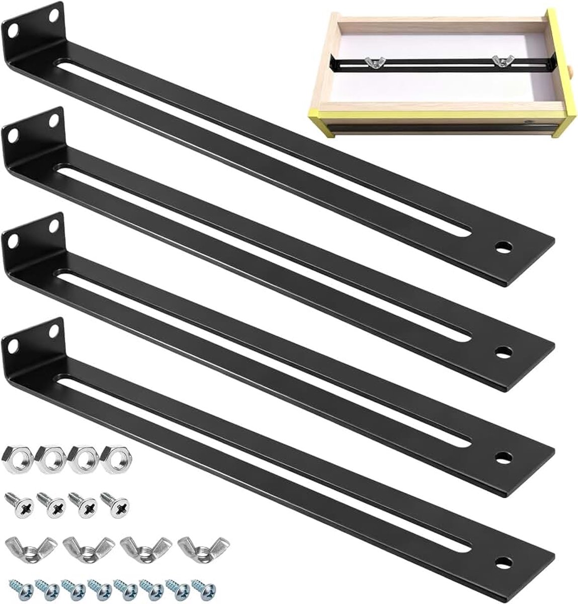 Reparatieset voor laden: metalen lade-reparatieset, gesp voor de schuifladen, onderbouw in 4-pack, meubelversterking, reparatieset laden, versteviging, voor gebruik binnenshuis