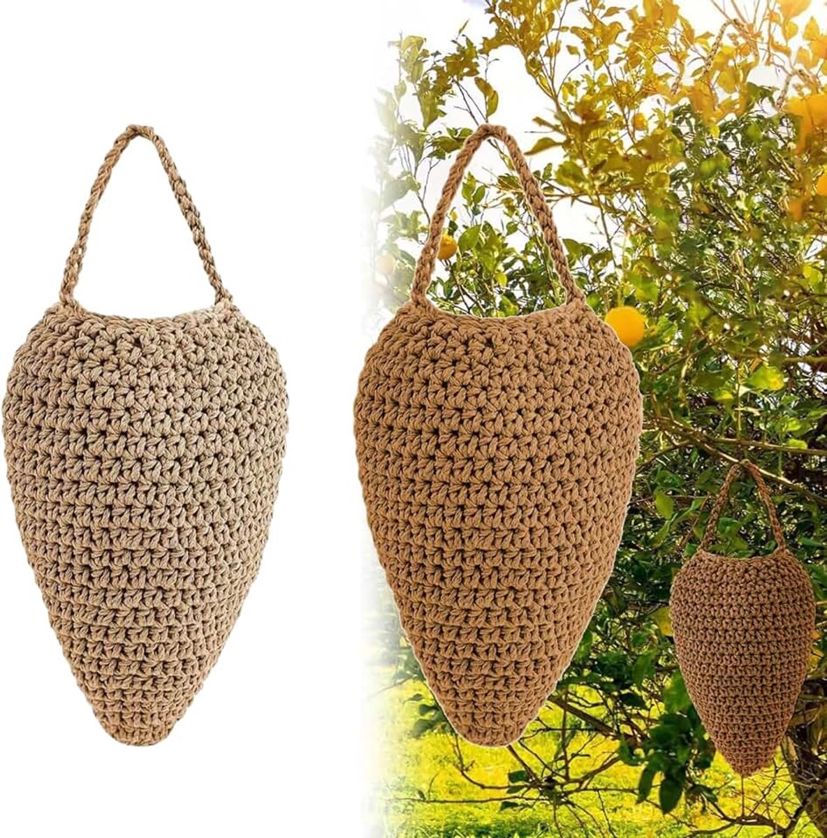 2 stuks kunstwespennest, hangend, namaas, wespennest, gehaakte wespennest, lokvogels, gehaakt katoen, wespennest, nep voor huis en tuin, outdoor, 2 kleuren