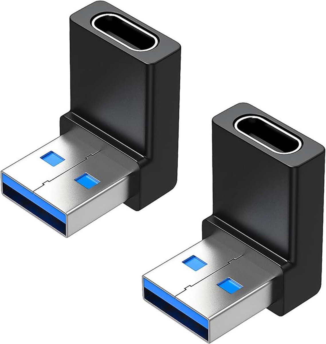 90 graden USB-A naar USB-C vrouwelijke adapter, neerwaartse hoek usb3.0 naar Type-c kabelconnector Ondersteuning voor unidirectionele zijden 5 gbps en gegevensoverdracht - 2 stuks (Up Angle)