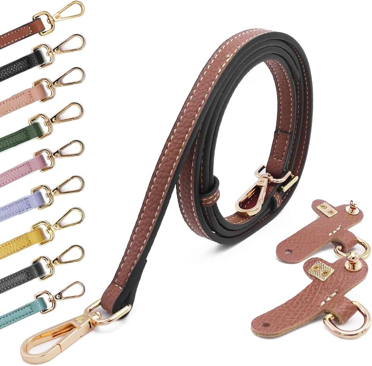 Leahter Schouderriem Voor Tassen Dames Verstelbare Brede Schouderriem Meisjes Meerkleurige Handtas Tasriem Tas Riem Verstelbare Vervangende Draagriem brown gold 1.2cm