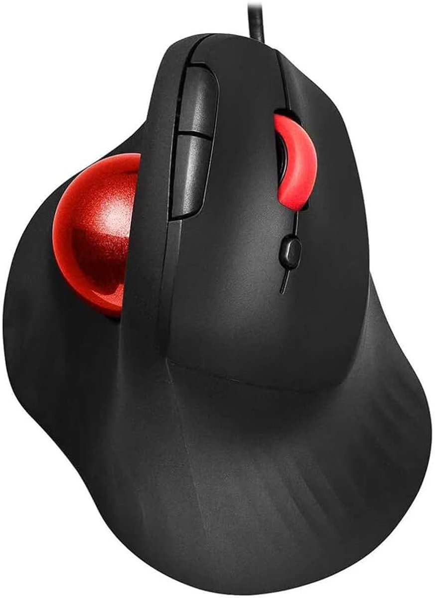 Bedrade trackball-muis – ergonomisch ontwerp met 6 toetsen en CPI-schakelaar (400/800/1200/1600 CPI), rood led-display, 250 Hz queryfrequentie, voor pc, laptop, computer (rood)