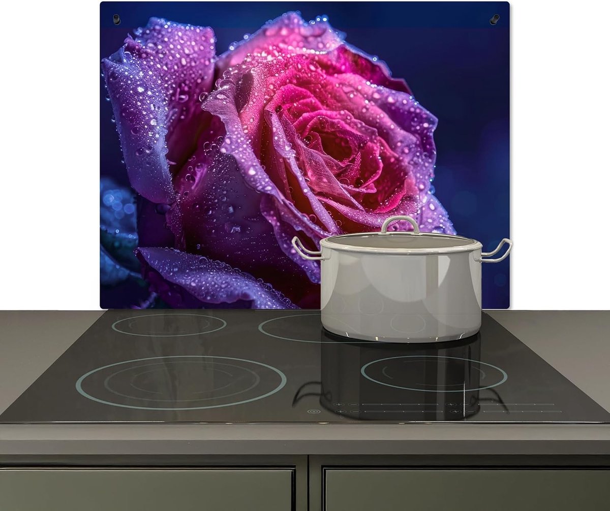 Spatscherm Keuken 59x77 cm Kookplaat Achterwand Beschermer Muur Spatwand Fornuis Aluminium Hittebestendig - Bloem - Roos - Druppels