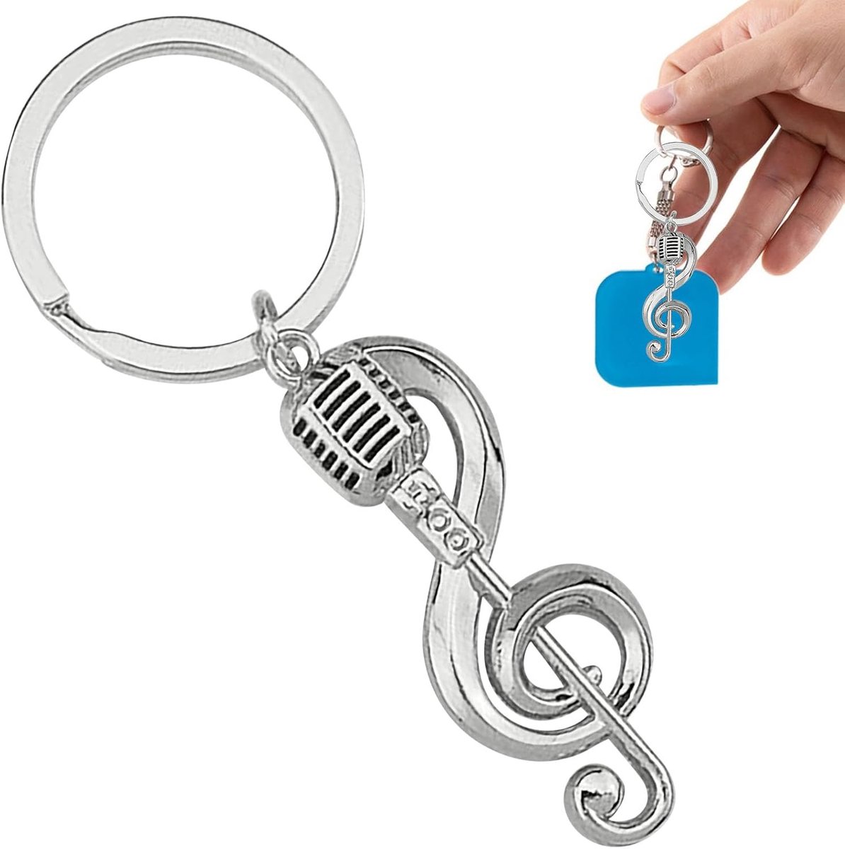 Sleutelhanger muziek met microfoon, grappige muziekinstrument-accessoire en creatief cadeau voor muzikanten, cadeau voor vrouwen, verjaardagen en scholieren