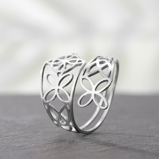 Witch knoopring voor vrouwen, heksen, knoop, open ring, heksen, knoop, sieraden, Ierse sieraden, Ierse Wiccan, roestvrij staal, instelbare duim-open ring — afbeelding 3