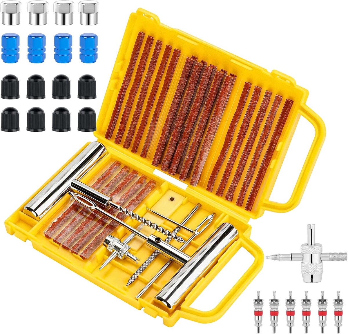 Bandenreparatieset, 55 stuks, reparatieset, autobanden, reparatieset, reparatieset, autobanden, reparatieset, heavy duty bandenreparatieset voor auto, motorfiets, vrachtwagen, ATV, tractor,