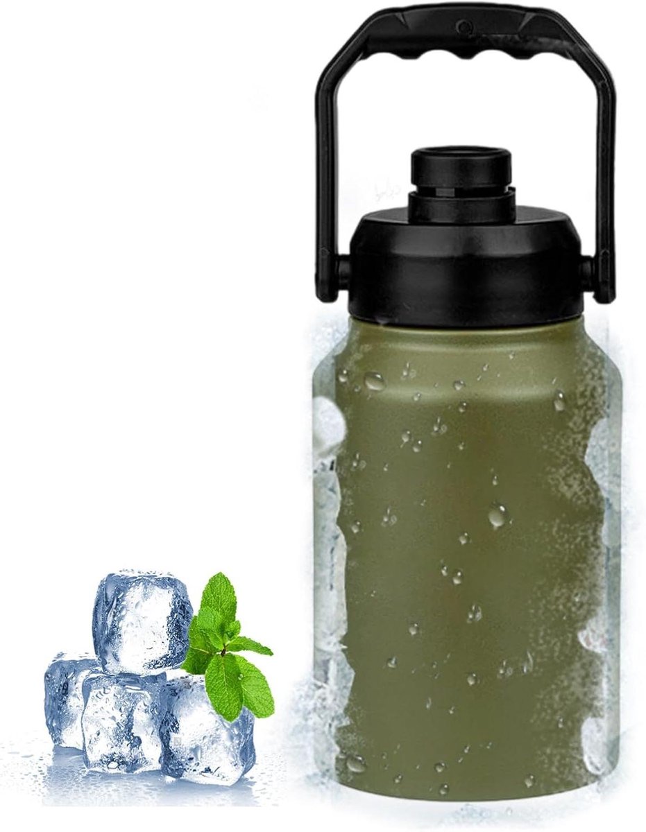 Thermo-ijsemmer - IJscontainer deksel - Dranken koel houden - Dubbellaags vacuümisolatie - 2 liter capaciteit - Legergroen