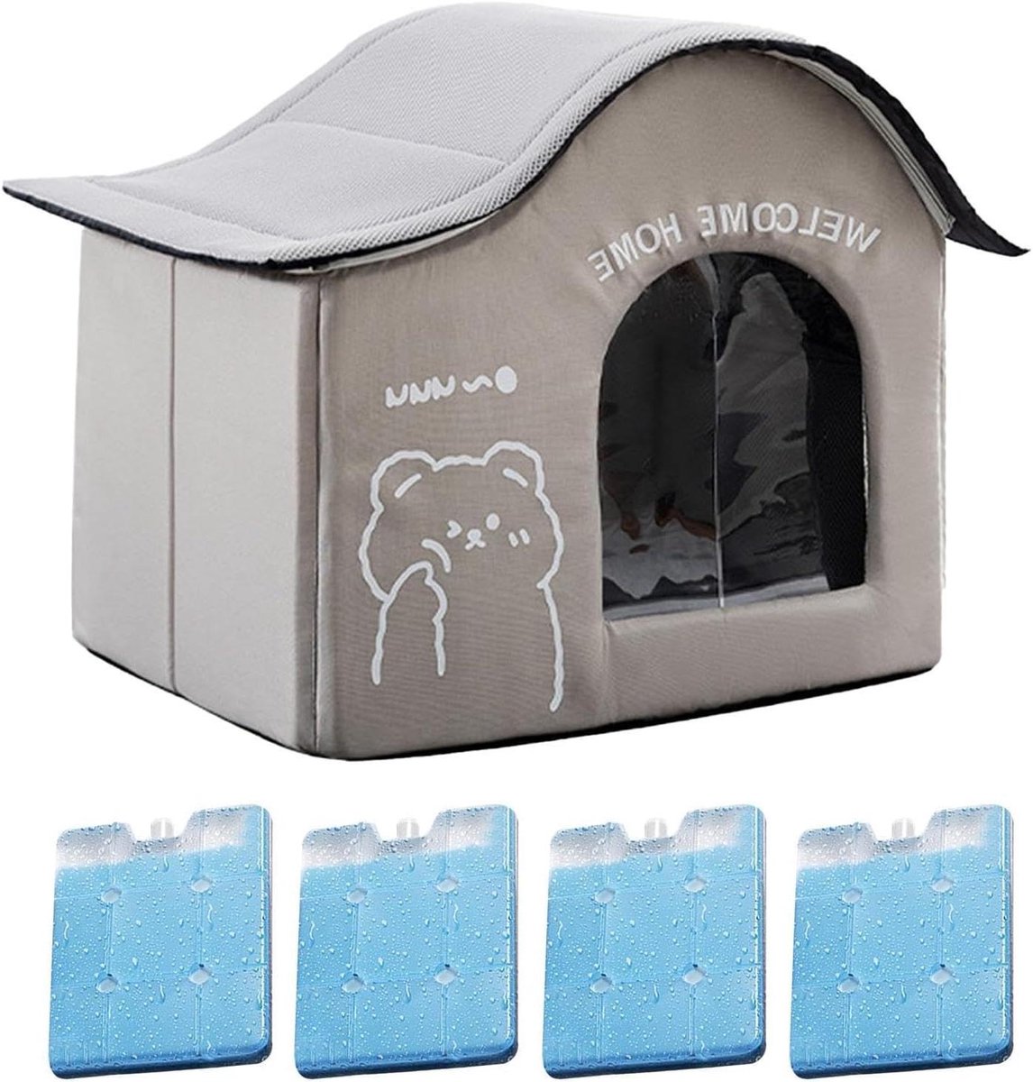 Kattenhuis Koel - Huisdier Koelhuisje - Zomercomfort Huisdier - Opvouwbaar Geventileerd - 49 x 39 x 46 cm - Meerkleurig
