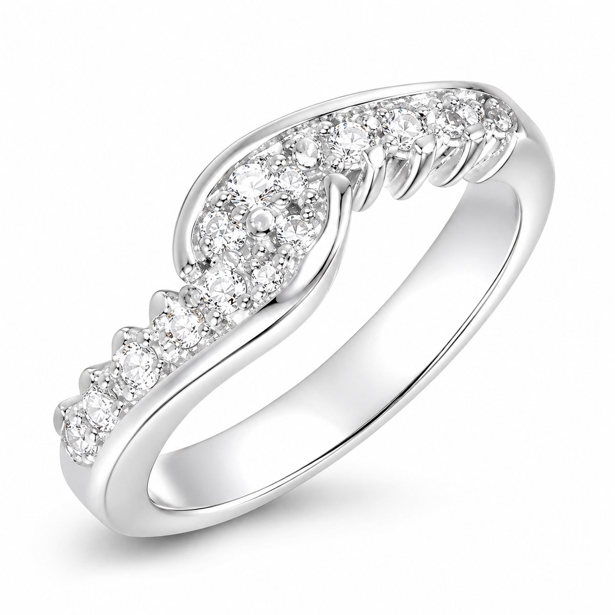 Damesring 925 Sterling Zilver met Zirkonia –Maat 18 mm - luxe Design – Elegante Zilveren Ring met Fonkelende Steentjes