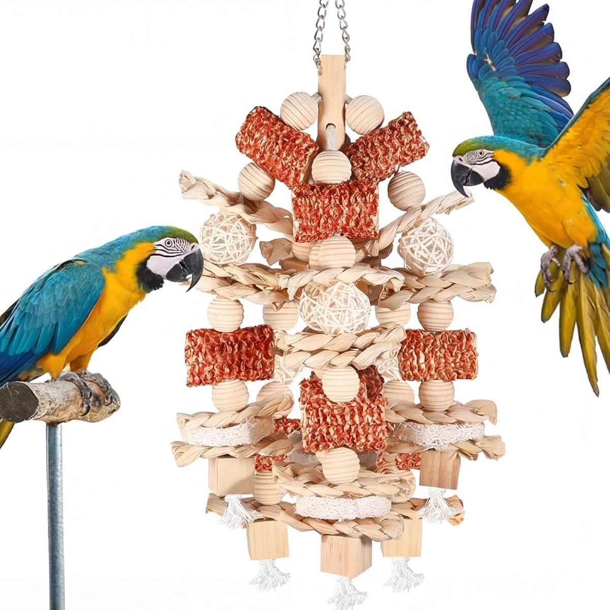 Speelgoed voor vogels van natuurlijke maïskolven en luffa, groot speelgoed voor grijze papegaaien, ara's, kaketoes, Amazone en andere middelgrote papegaaien