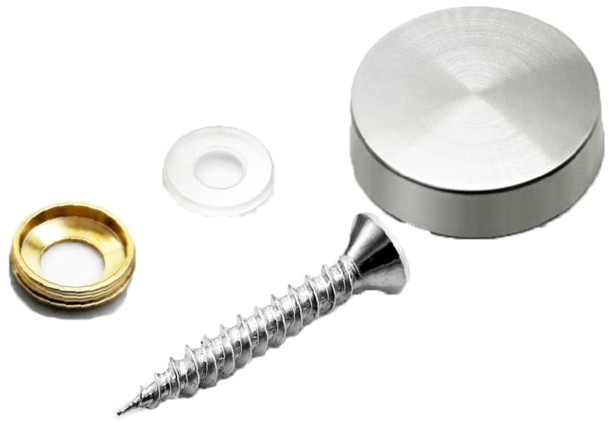 Zalati Set schroeven 12 stuks spiegelschroeven standoff wandbevestigingen met koperen sluitringen voor glas spiegel billboards fotolijsten teken displays -18 mm