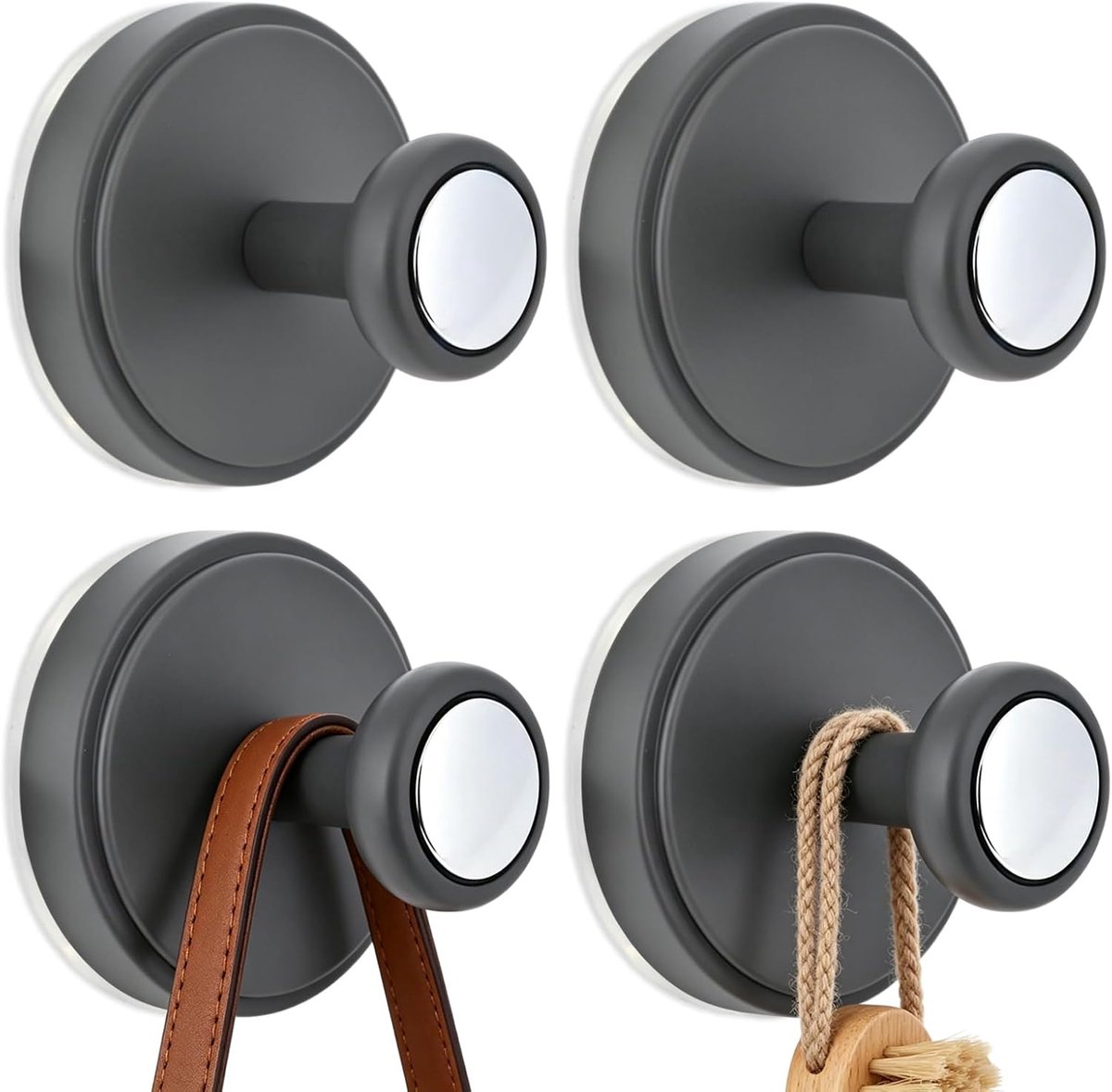 4 stuks zuignaphaken, handdoekhouder zonder boren, zuignaphaken, vacuüm zuignap, verwijderbaar, waterdichte kleefhaken, wandhaken, zelfklevend voor badkamer, toilet, keuken (grijs)