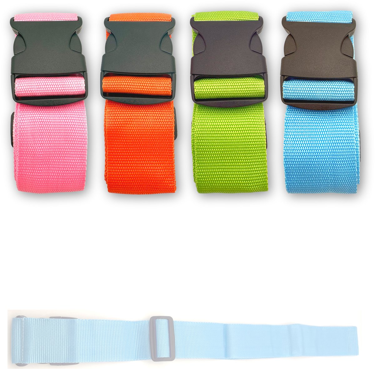 Purepeak Kofferriem Set 4 Stuks - Kofferband - Bagageriem - Blauw, Roze, Oranje & Groen
