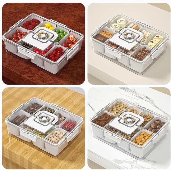 Snack Box Container - Opbergbakje Serveerschaal - Buiten Eten - Geïntegreerd Koelsysteem - 8 Vakken - Enkel Kenmerk — afbeelding 5