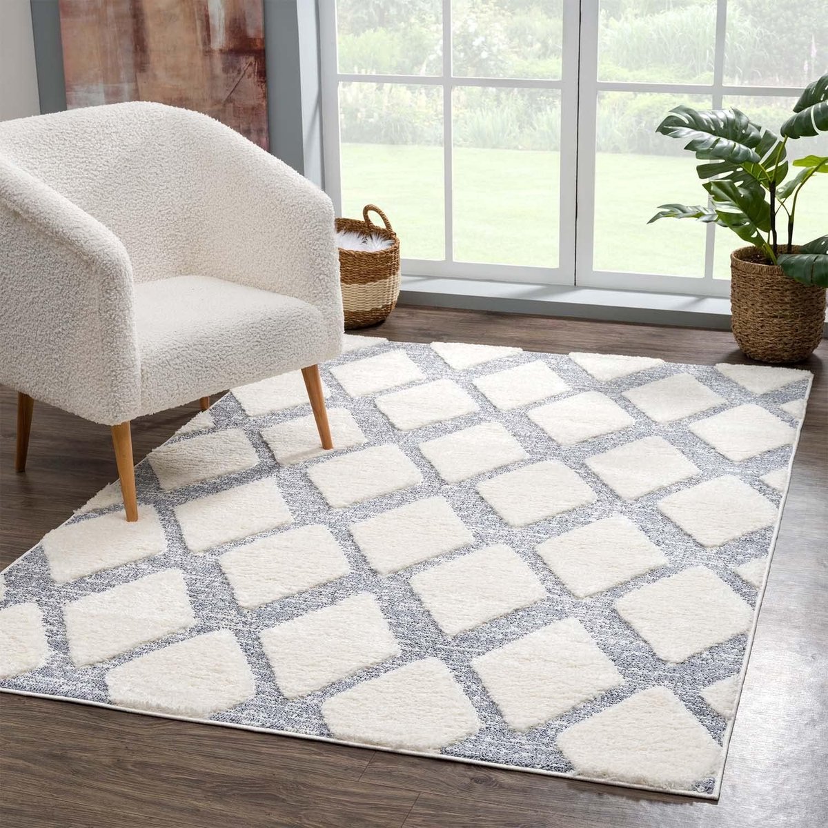 City Vloerkleed, hoogpolig, woonkamer - 160x230 cm - Scandi, Landhaus-stijl, crème grijs - Cut-Loop, hoogdiep, 3D-effect - Shaggy tapijten, fluweelachtig-zacht, slaapkamer, langpolig
