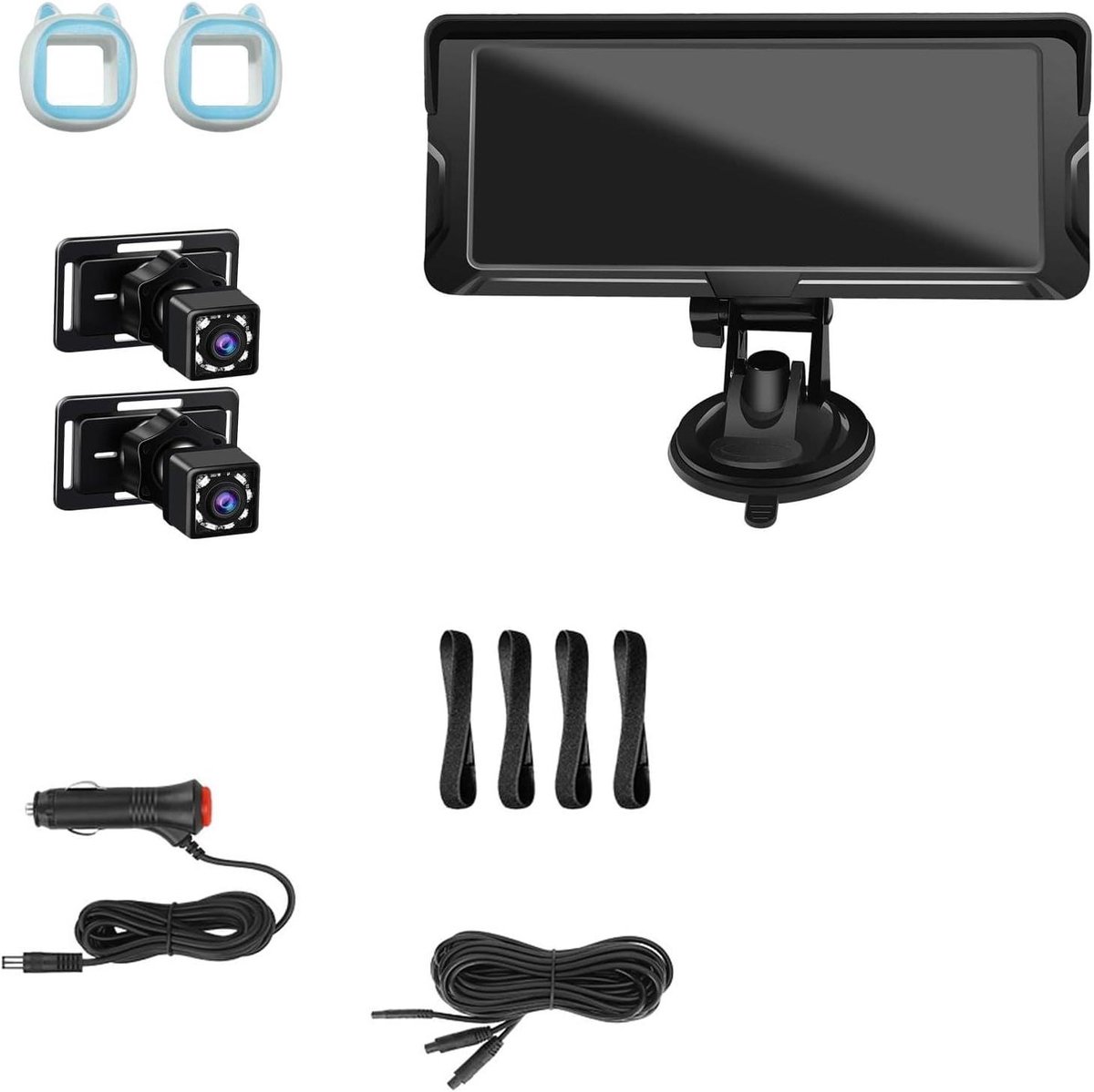 Baby Autocamera - Baby Monitor - Veilig Rijden - 1080p Dubbele Camera - 686 Inch Scherm - Blauw Wit