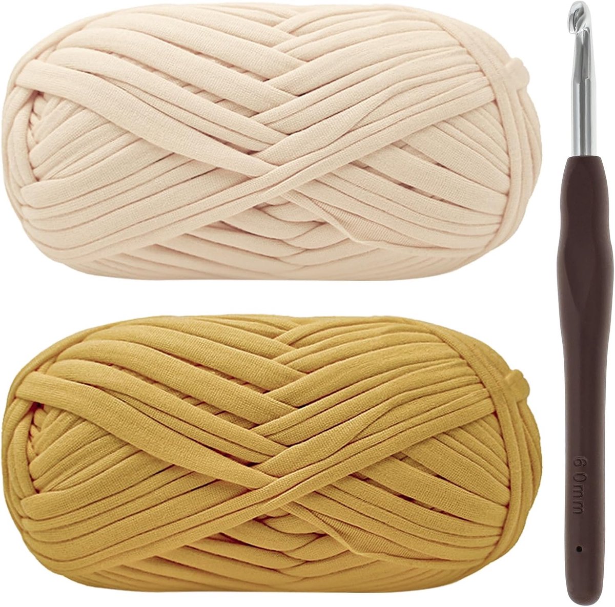 Garen voor Gehaakt T-shirtgaren, Dikke Wol, 2 x 100 g, 6 mm Haaknaald, Haakgaren voor Beginners, Elastische Stof, Geel