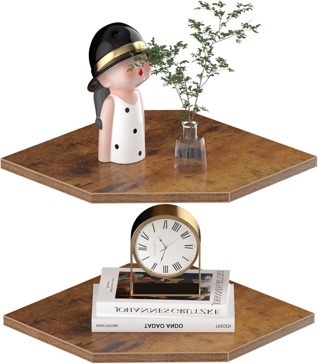 Zwevende planken voor muur met draadgat voor bewakingscamera en radio's opslag, wandgemonteerde planken voor woonkamer wanddecoratie woondecoratie (42,4 cm roestbruin)