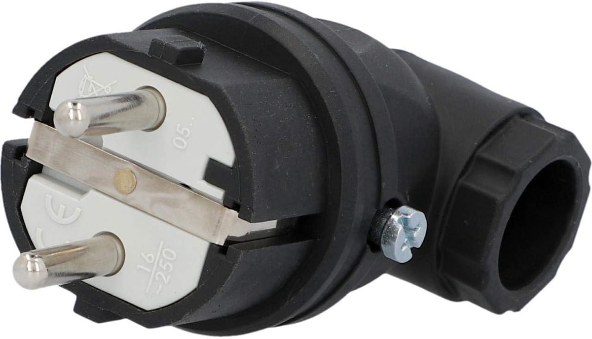 40502L Schuko-stekker, massief rubber, hoekig, zwart