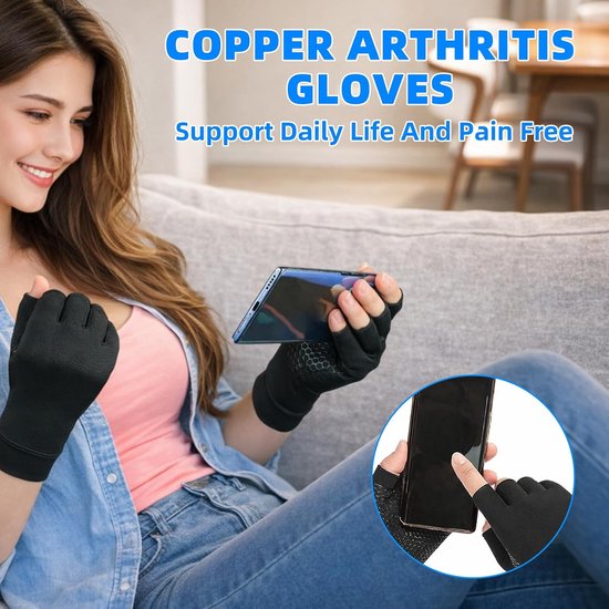 2 paar artrose handschoenen met koper, compressiehandschoenen, vingerloos, trainingshandschoenen voor heren en dames, sporthandschoenen voor werk, slapen, sport, biedt grip en warmte voor de vingers — afbeelding 4