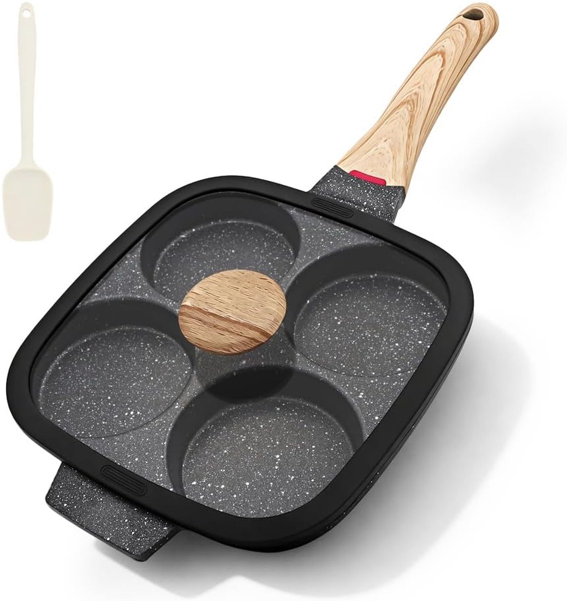 Non Stick, 4-gaats Ei Koekenpan met Deksel Ei Burger Pan Multi Pannenkoek Pan Gebakken Ei Pan voor Ontbijt - Zwart