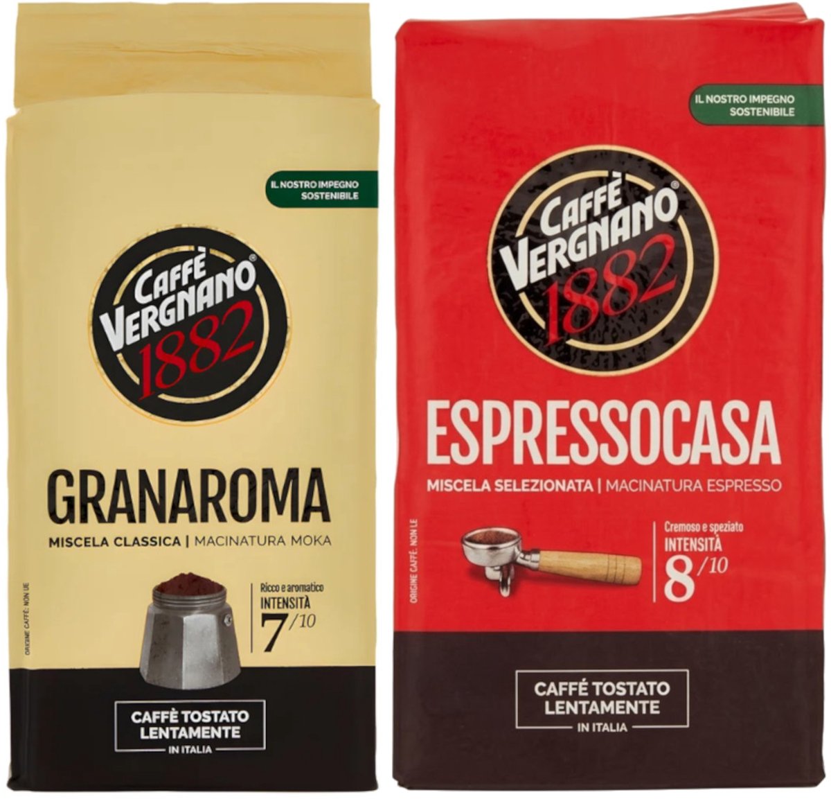 Caffe Vergnano 1882 Granaroma Espressocasa - Mixverpakking - Gemalen Koffie - 500g (2x250g)