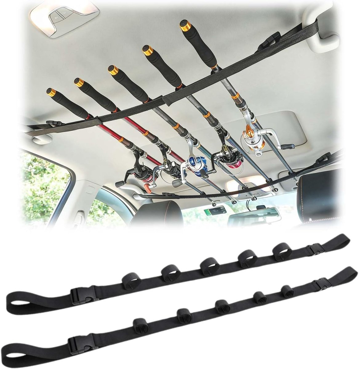 2 stuks hengelhouder riem, verstelbaar, auto hengelstandaard, vishengelhouder, 5 gaten, verstelbare auto hengelhouder, universele houder, geschikt voor auto's, bestelwagens, vrachtwagens