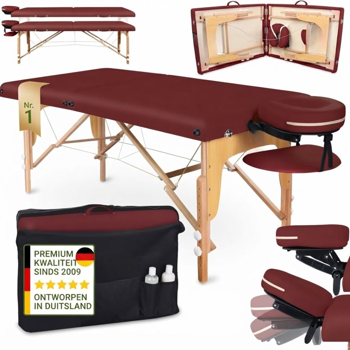 SP® Massage Tafel - Massagetafel - Behandeltafel - Bordeauxrood - 185cm x 71cm x 85cm