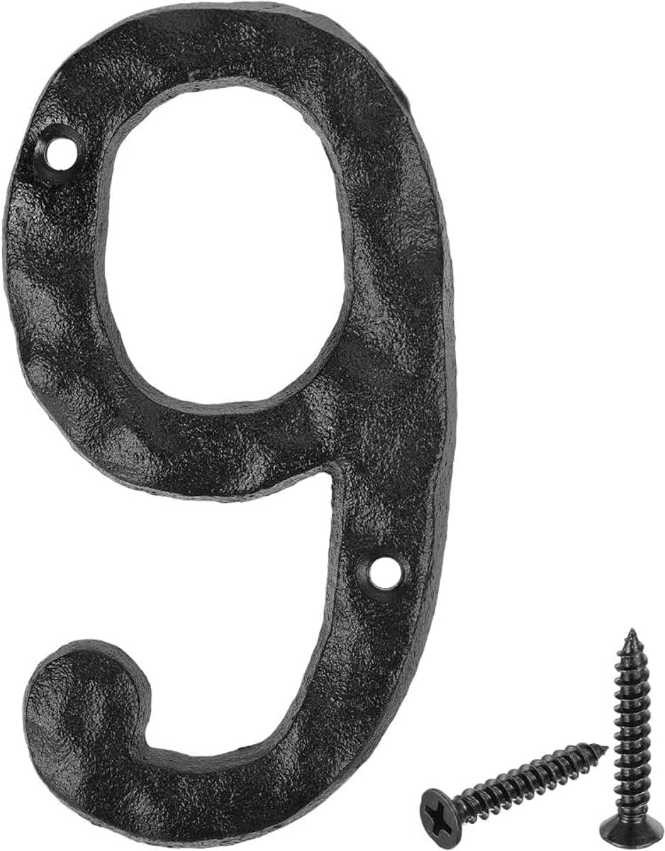 Huisnummer cijfer 9, 140 x 7 mm huisnummerbord van gietijzer straatnummer deurnummer voor kantoordeuren, brievenbussen, garages - zwart