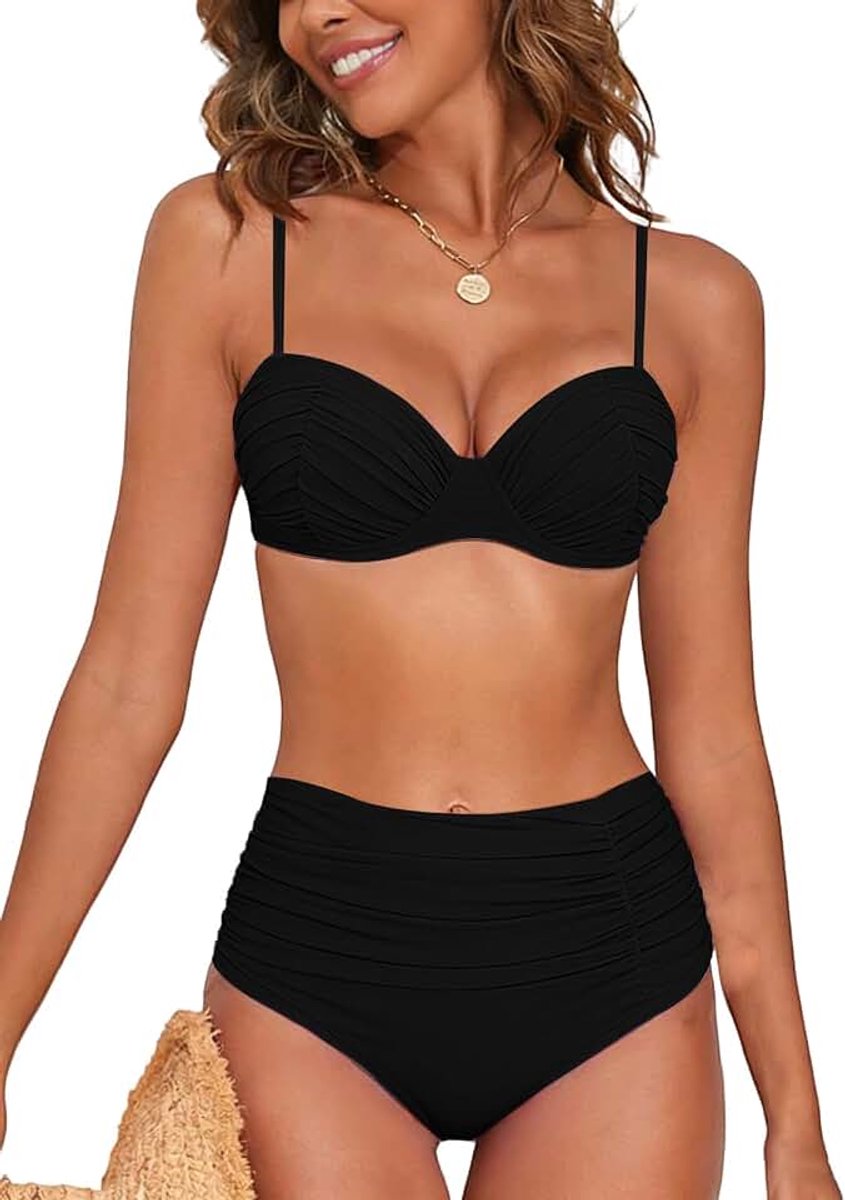 Badpak voor dames, 2-delig, hoge taille, platte buik, bikiniset, push-up, gevoerd, sexy, bikiniset met beugels, zwemkleding, beachwear