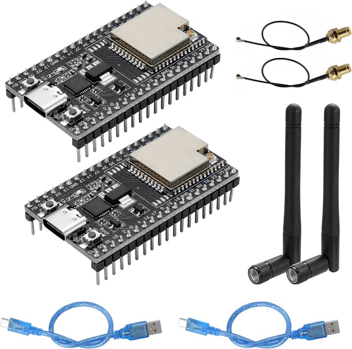 38-pins ontwikkelingsbord AYWHP 2 stuks NodeMCU voor ESP-WM-32D WLAN WiFi ontwikkelbord met antenne en kabel WiFi+Bluetooth USB-C compatibel met Arduino