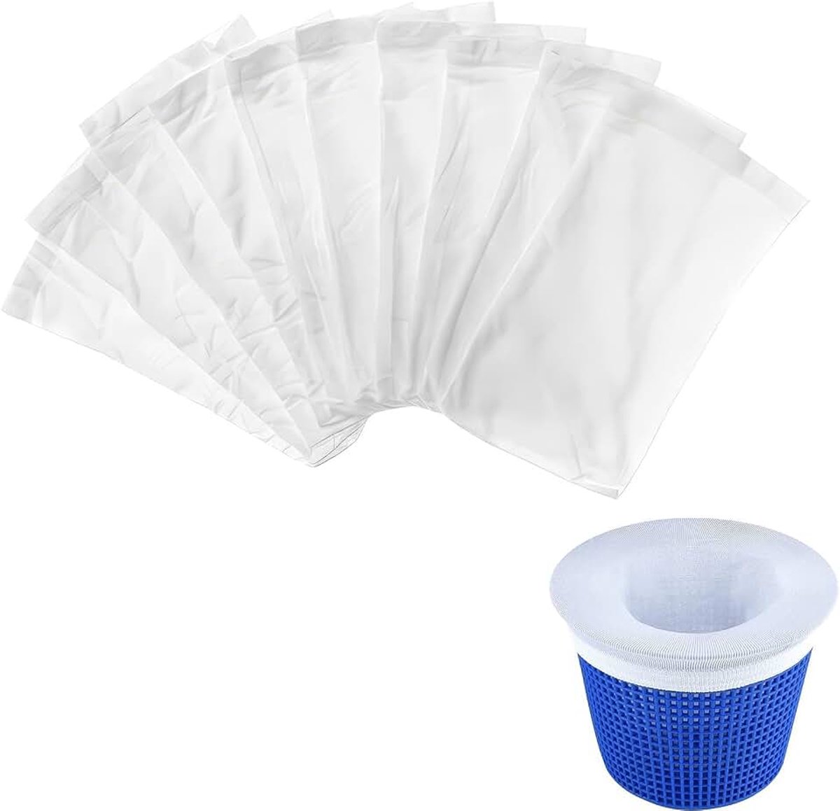 10 stuks zwembad-skimmersokken, skimmer-filter, herbruikbare nylon netsokken voor zwembadfilter, voor het vangen van bladeren, haar, afval, wit