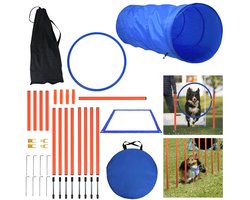 Behendigheidstrainingsset - Inclusief hindernissen, tunnels, hoepels en hindernisstangen - Geschikt voor hondentraining - Hindernistraining voor honden - Trainingsapparaat voor palen - Huisdierbenodigdheden