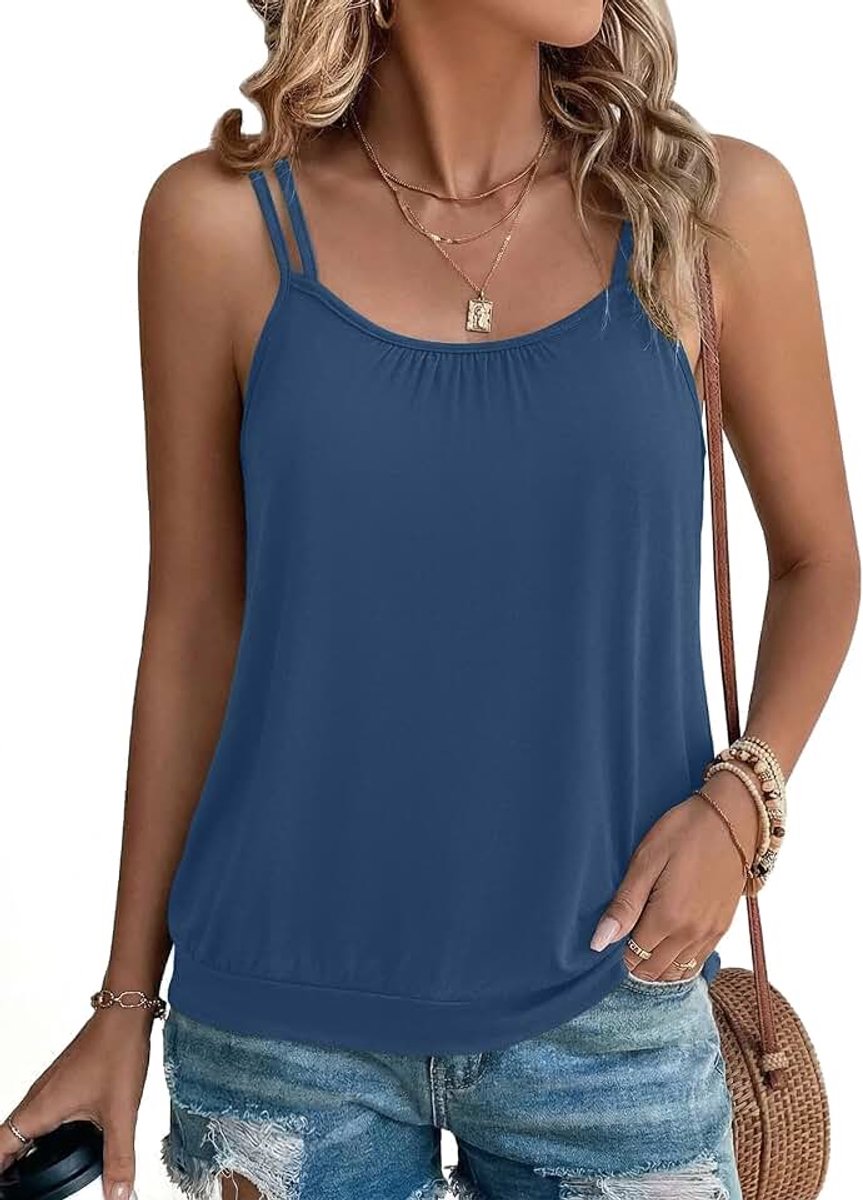 Damestop, verstelbaar, U-hals, effen, fijne mouwen | Zomer, casual outfit, dagelijkse outfit, eenvoudig te combineren, veelzijdige stijl