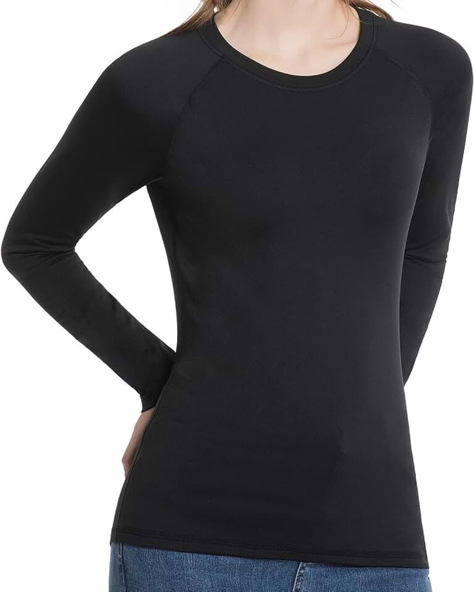 Thermisch shirt voor dames Comfortabele lange mouwen Elastische, ademende onderkleding Thermische shirts met ronde hals Tops Ferroso voor hardlopen, fitness en skiën